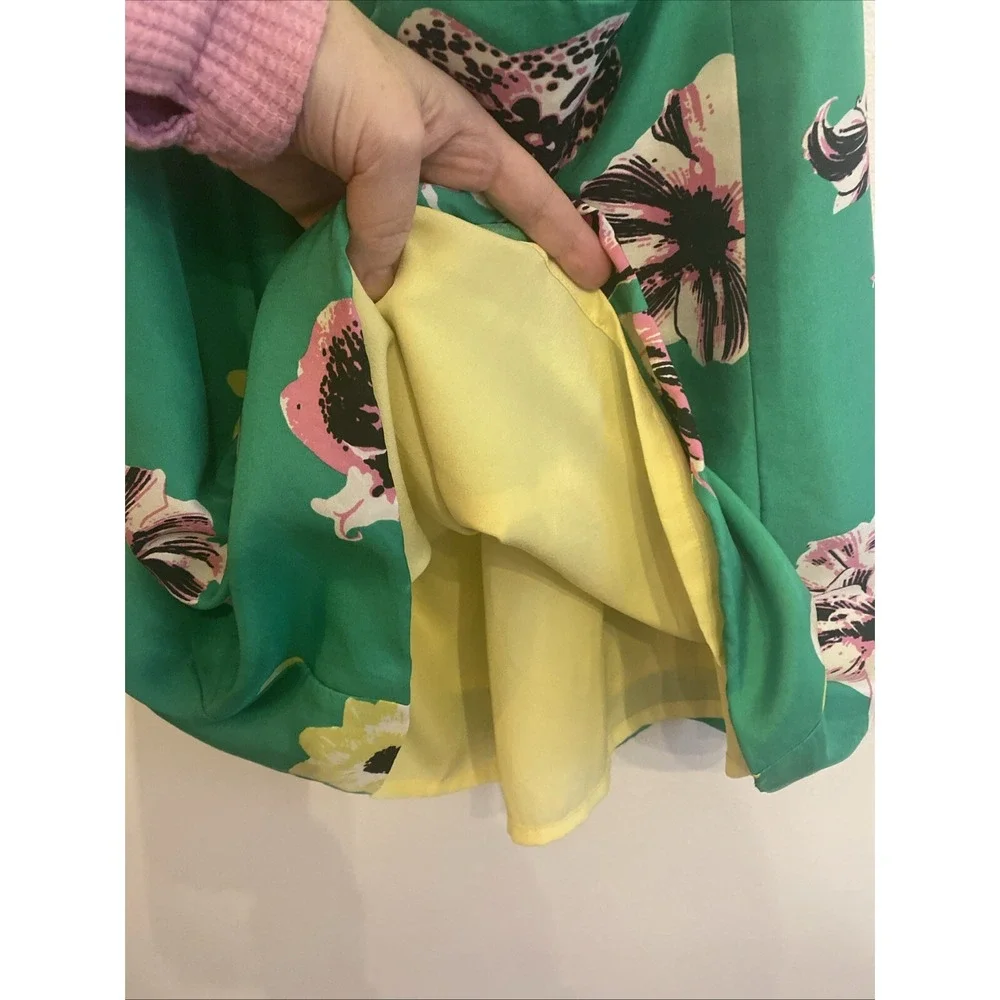 J. Crew‎ Green Floral Silk Halter Swoop Mini Dress size 4